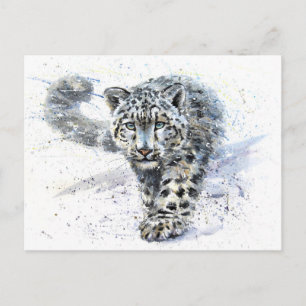 Cartão Postal Neve Leopardo Watercolor