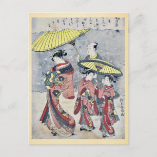 Cartão Postal Neve por Suzuki, Harunobu Ukiyoe