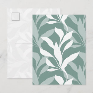 Cartão Postal Nevoeiro Botânico Abstrato em Folhagem Teal na Gra