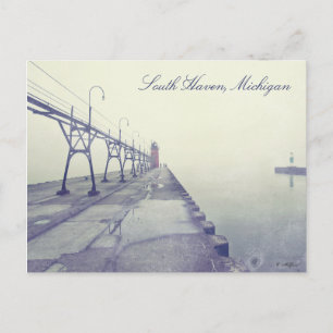 Cartão Postal Nevoeiro coberto por píer sul Haven Lighthouse de 