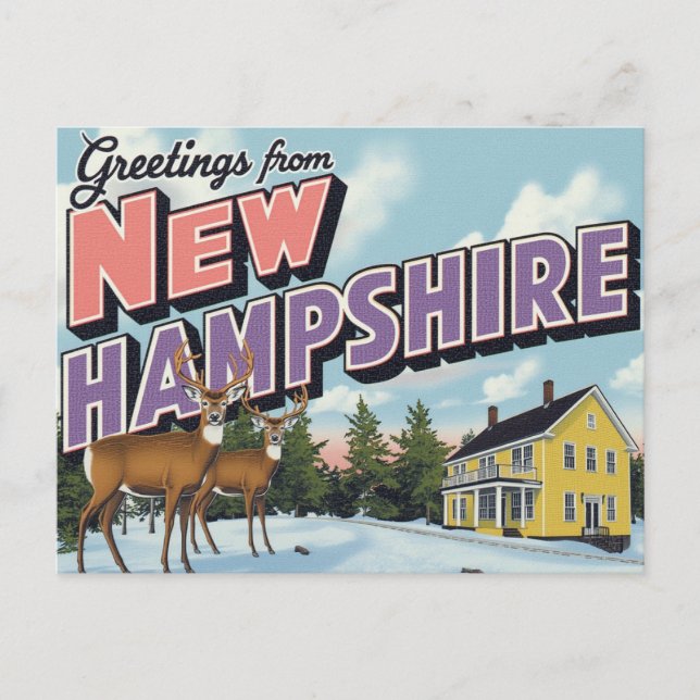 Cartão Postal New Hampshire Deer Winter Scene (Frente)