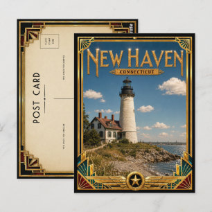 Cartão Postal New Haven Connecticut Arte Deco Vintage Era Dourad