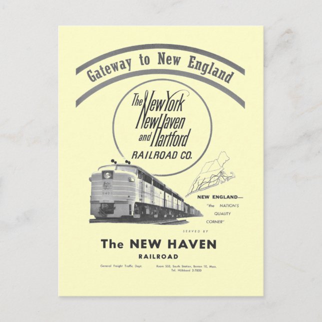 Cartão Postal New Haven Railroad Gateway to New England 1950 (Frente)