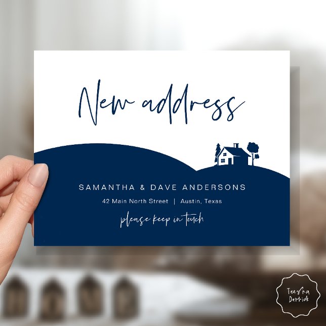 Cartão Postal New Home Address Announcement, Little House (New Home Address Announcement, Little House Postcard in Navy Blue)