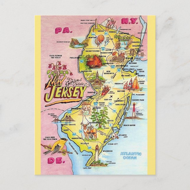 Cartão Postal New Jersey Colorfully Illustrated  Postcard (Frente)