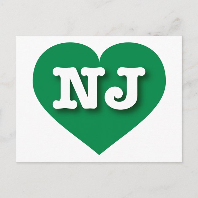 Cartão Postal New Jersey Green Heart - Eu amo NJ (Frente)