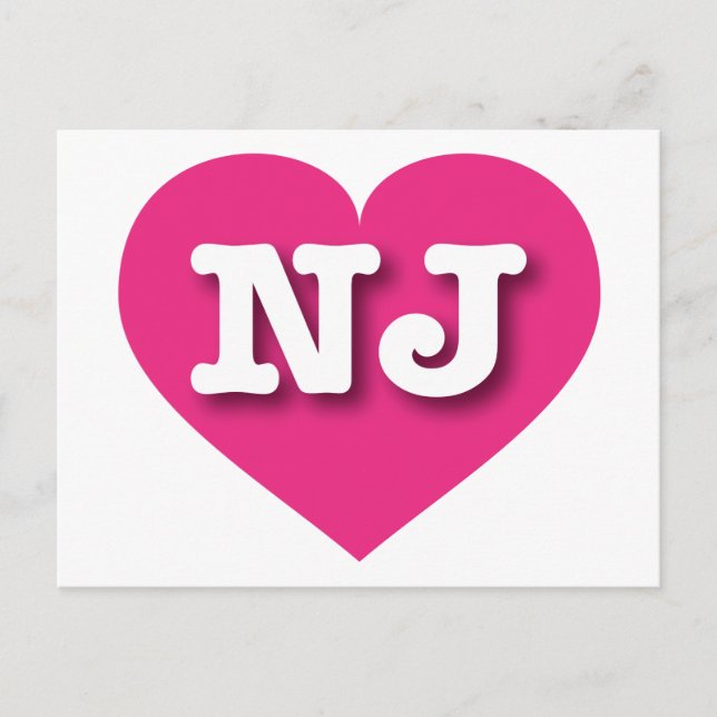 Cartão Postal New Jersey Hot Pink Heart - Eu amo NJ (Frente)