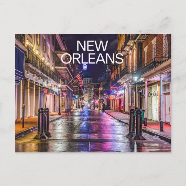 Cartão Postal New Orleans Louisiana Colorful City Night (Frente)