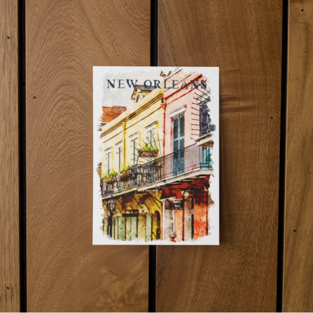 Cartão Postal New Orleans Louisiana Quarter Watercolor (New Orleans Louisiana French Quarter Watercolor Postcard)