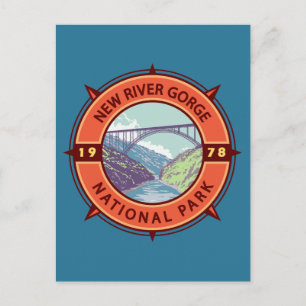 Cartão Postal New River Gorge National Park Retro Compass Emblem