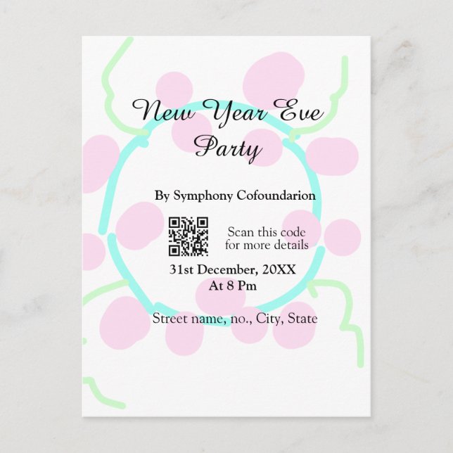 Cartão Postal New year eve party scan QR RSVP name pink blue  (Frente)