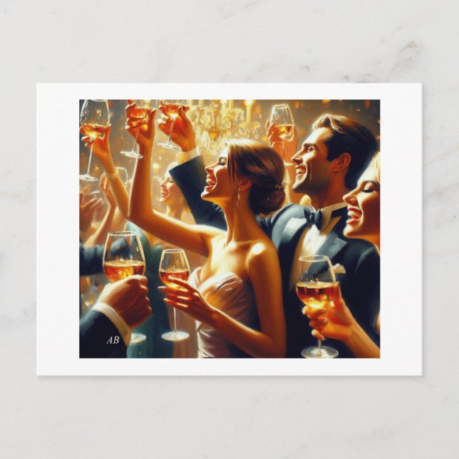Cartão Postal New Year Toast With Friends,  (Frente)
