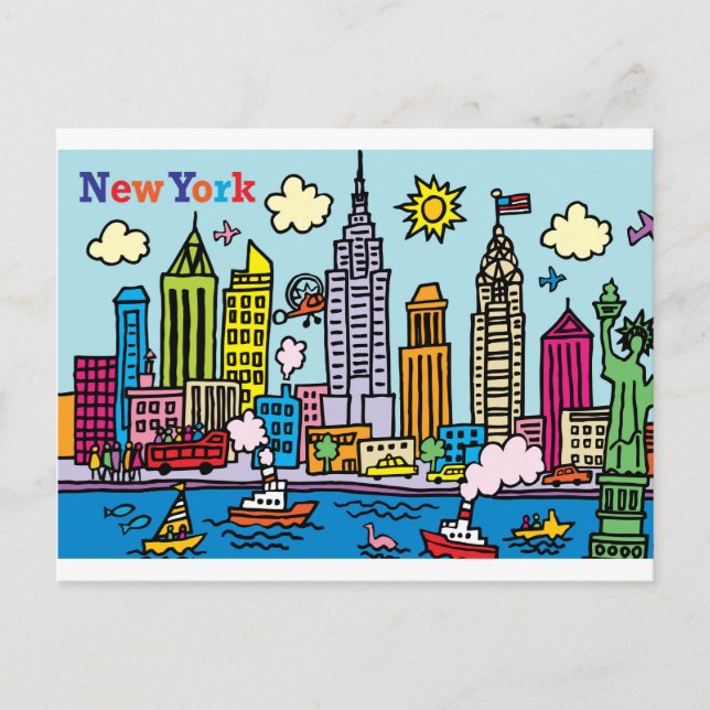 Cartão Postal New York Cartoon Sighsee Building (Frente)