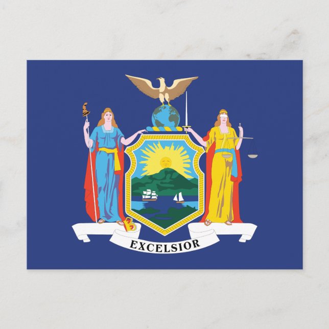 Cartão Postal New York State Flag Empire State Liberty Justice (Frente)