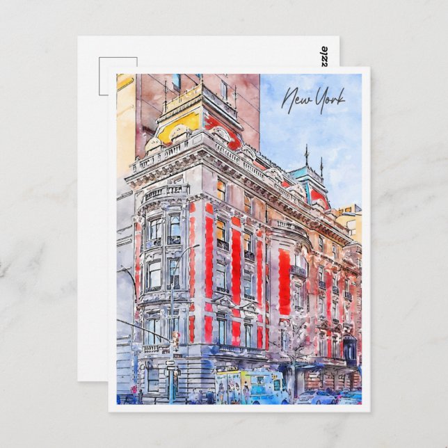 Cartão Postal New York USA Viagem Place Watercolor (Frente/Verso)