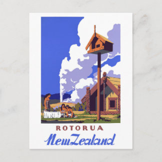 Cartão Postal New Zealand Vintage Travel Poster Restored
