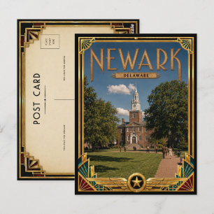 Cartão Postal Newark Delaware Vintage Art Deco Era de Ouro