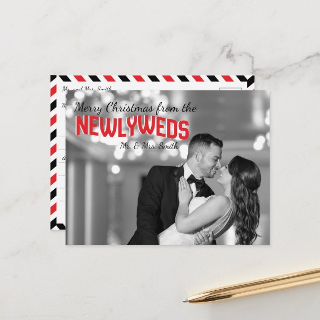 Cartão Postal Newlyweds Christmas Holiday Photo Postcards (Frente/Verso In Situ)