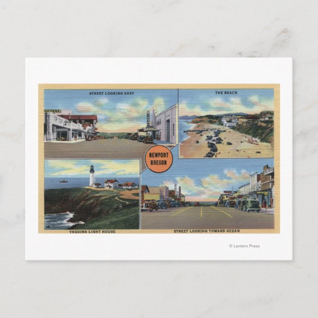 Cartão Postal Newport, Oregon - Farol de Yaquina, Principal (Frente)