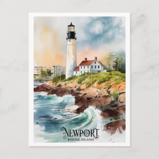 Cartão Postal Newport, pintura do Farol Rhode Island (Frente)