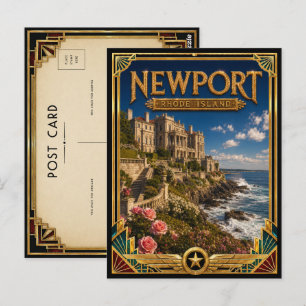 Cartão Postal Newport Rhode Island Vintage Arte Deco Idade Doura