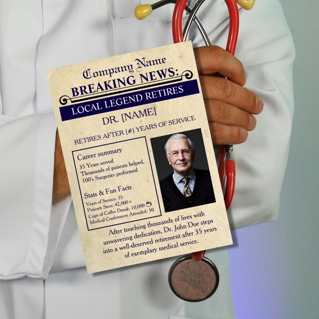 Cartão Postal Newspaper Style Doctor Retirement Card | Custom (Criador carregado)