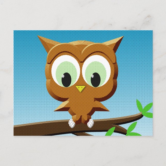 Cartão Postal Newsprint Cartoon Owl (Frente)