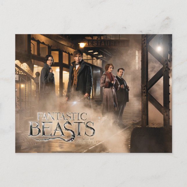 Cartão Postal NEWT SCAMANDER™ & Co. Na Estação de Comboio (Frente)