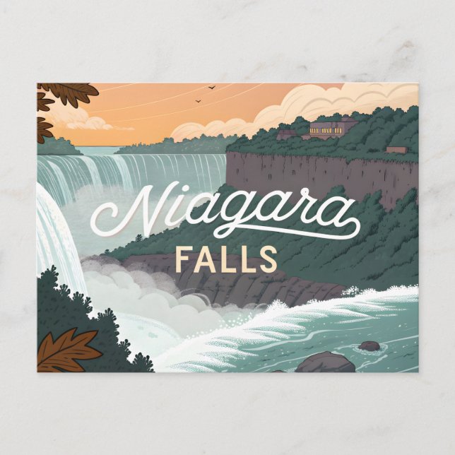 Cartão Postal Niagara Falls Retro Vintage Poster Illustration (Frente)