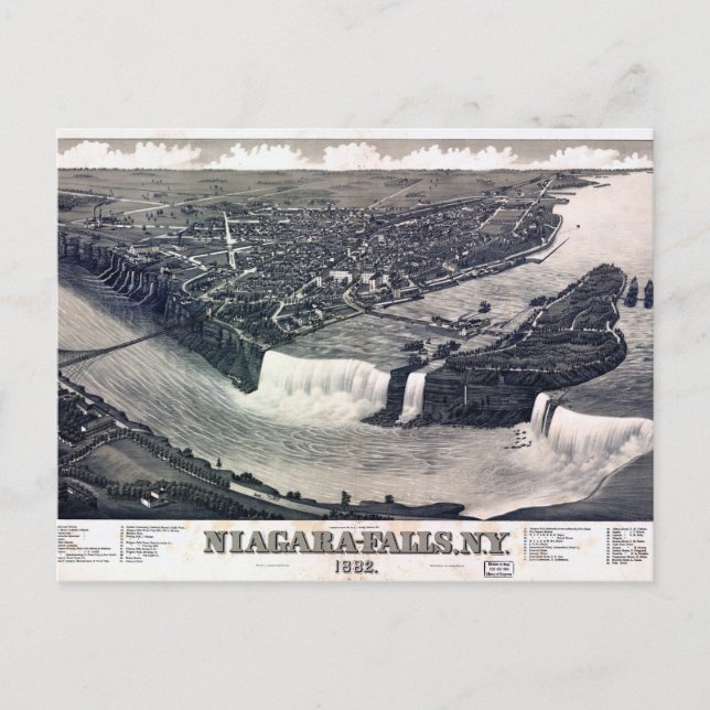 Cartão Postal Niagara Falls Vintage desenho 1882 restaurado (Frente)