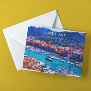 Cartão Postal Nice França Riviera Marina Watercolor