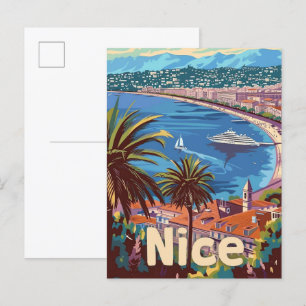 Cartão Postal Nice França Vintage Retro Viagem Illustração