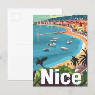 Cartão Postal Nice França Vintage Retro Viagem Illustração