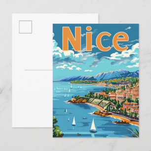 Cartão Postal Nice França Vintage Retro Viagem Illustração