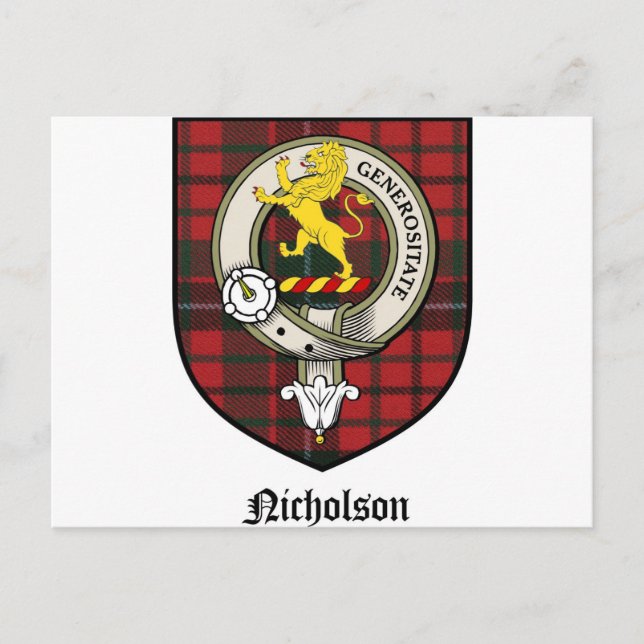 Cartão Postal Nicholson Clan Crest Crachá Tartan (Frente)