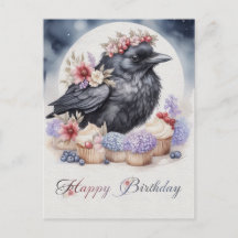 Niedliche Krähe Geburtstag Blumen Cupcakes  Postka