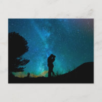 Night Couple Kissing Romantic Colorful Starrry Sky