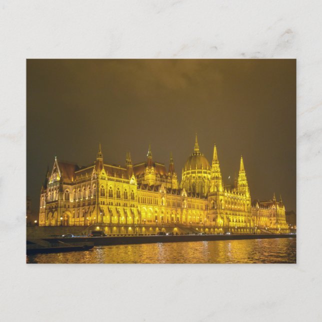 Cartão Postal Night View, Hungarian Parliament, Budapest Hungary (Frente)