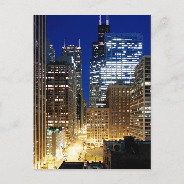 Cartão Postal Night view of cityscape of Chicago (Frente)