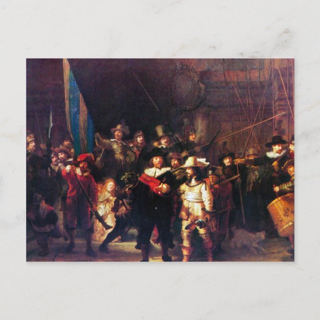 Cartão Postal Night Watch por Rembrandt Harmenszoon van Rijn (Frente)