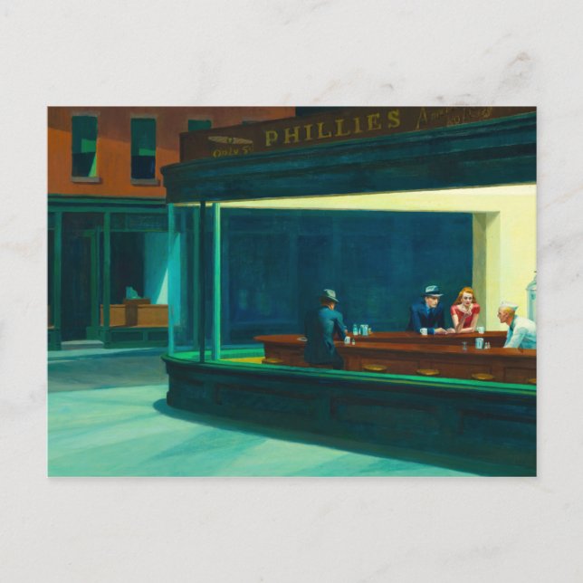 Cartão Postal Nighthawks, 1942 por Edward Hopper (Frente)