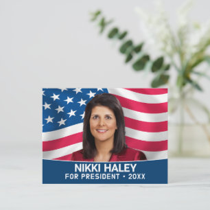 Cartão Postal Nikki Haley - Foto da Campanha com a Bandeira Amer