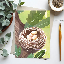Cartão Postal Ninho de Pássaro | Ovos de Aquarela Natureza