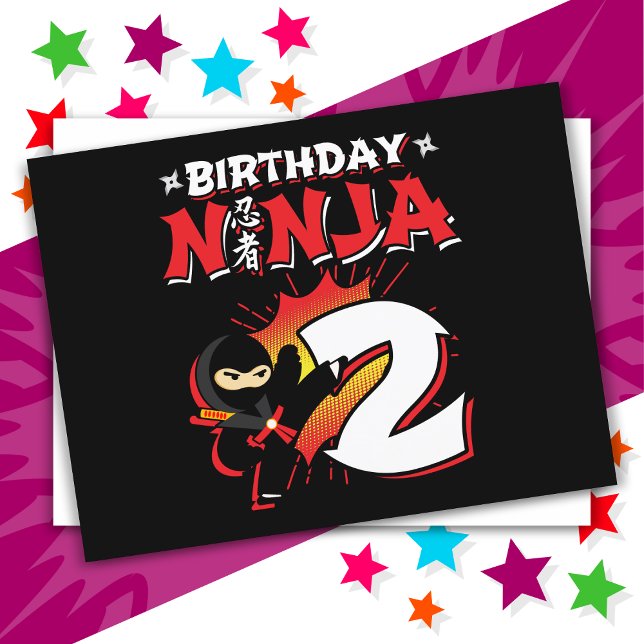 Cartão Postal Ninja Estilo Quadrinhos de 2 Anos de Idade Anivers (Criador carregado)