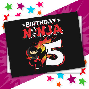 Cartão Postal Ninja Estilo Quadrinhos de 5 Anos de Idade Anivers