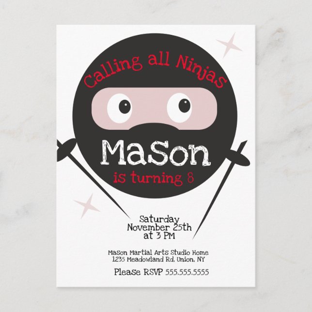 Cartão Postal Ninja Martial Arts Karate Boys Aniversário Em Qual (Frente)