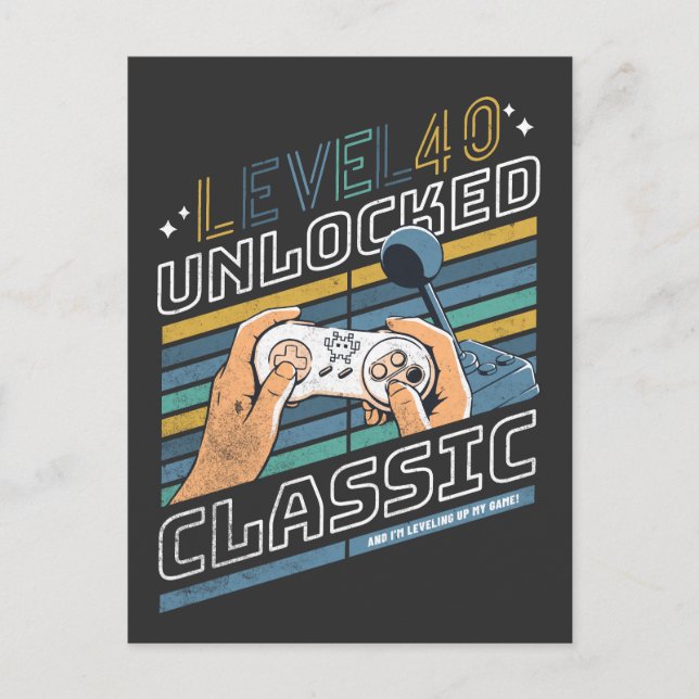 Cartão Postal Nível 40 desbloqueado | Presente aniversário de 40 (Frente)