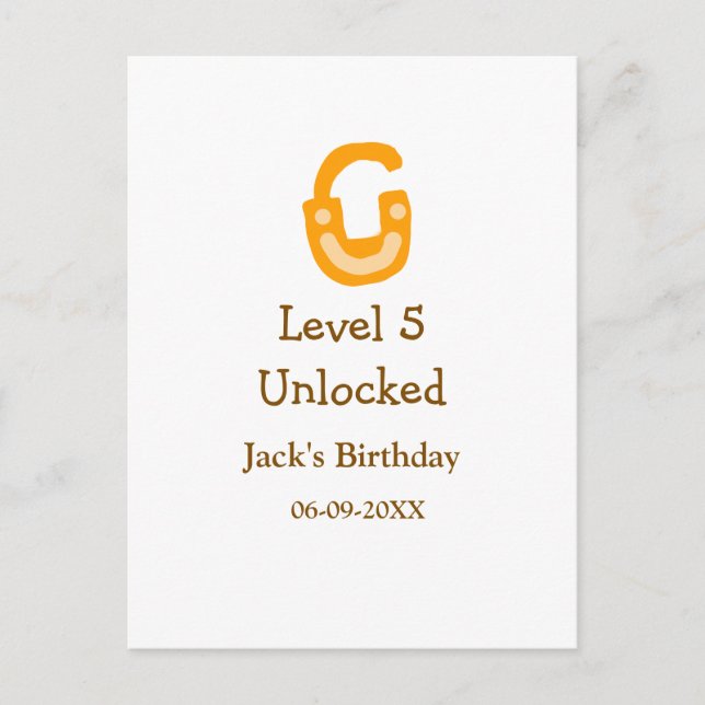 Cartão Postal Nível 5 de aniversário feliz laranja castanho (Frente)