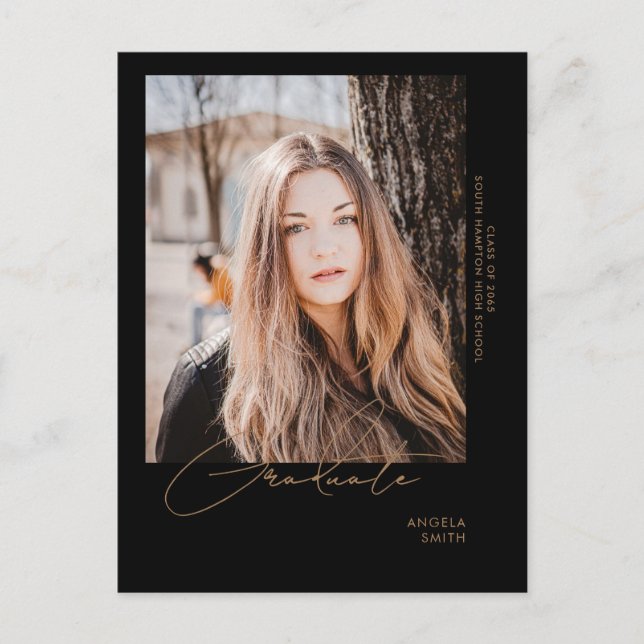 Cartão Postal No Anúncio Mover Graduação em Preto de Foto (Frente)