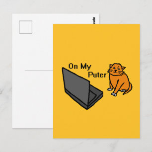 Cartão Postal No Meu Computador Divertido Meme de Gato Laranja